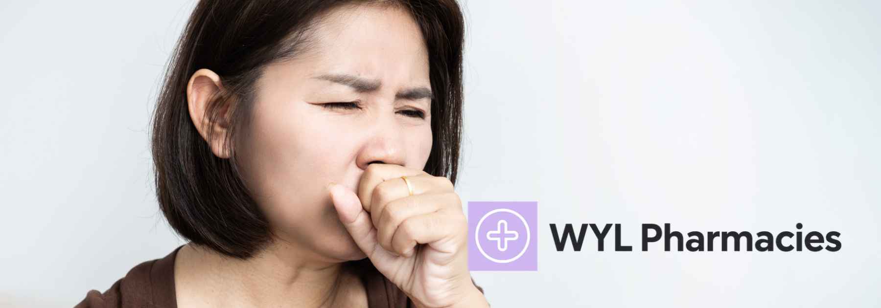 woman coughing on white background