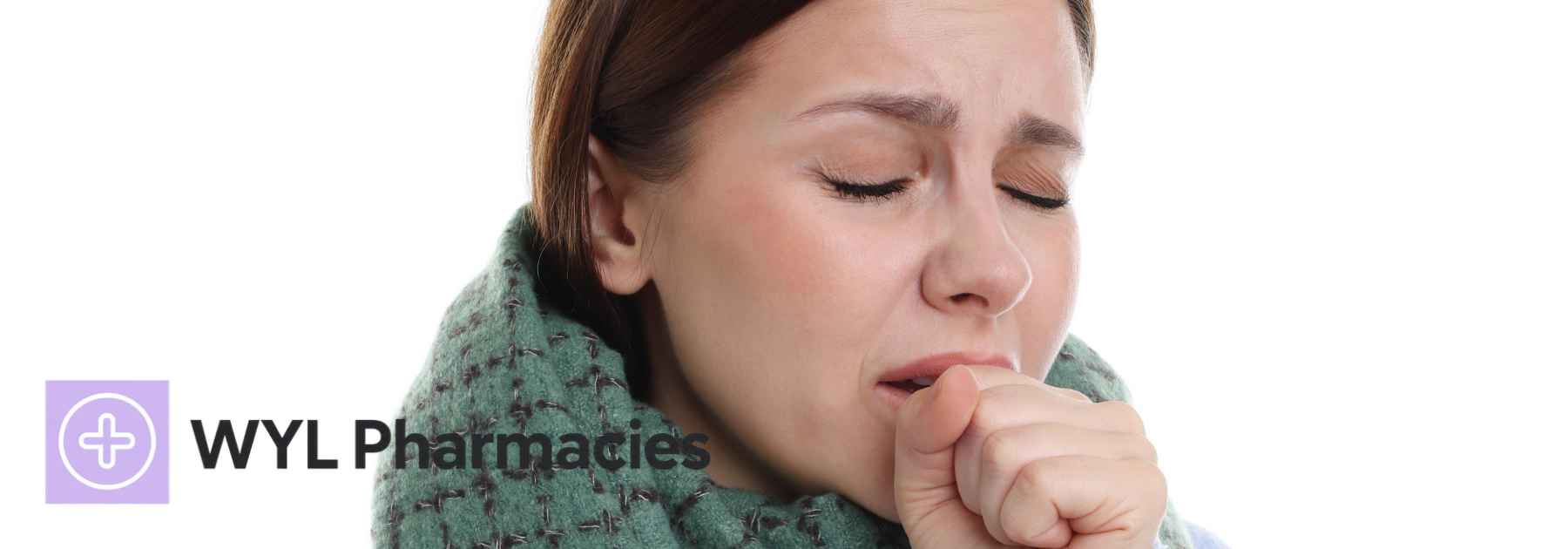 woman wearing scarf coughing on white background